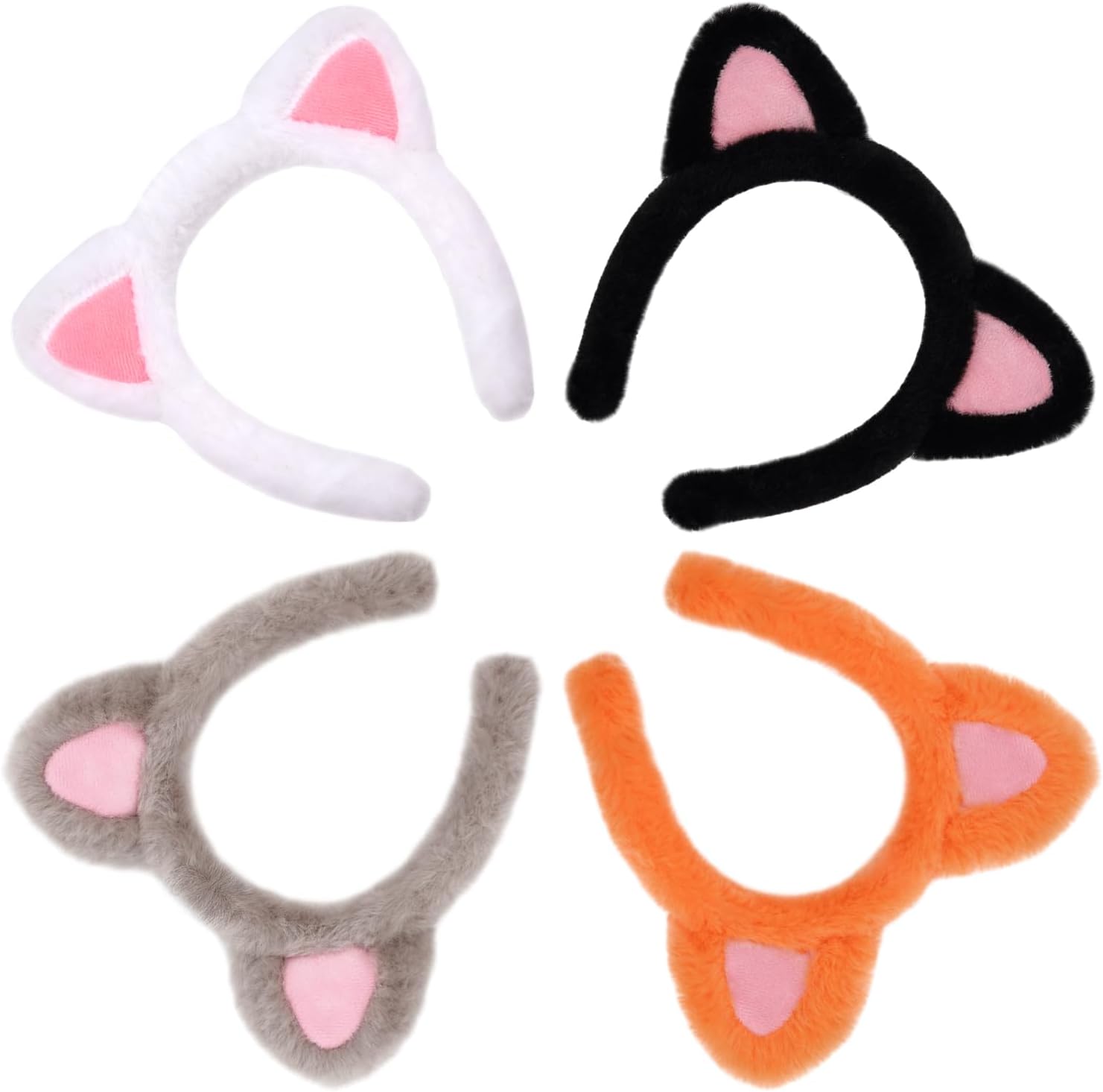 Cosdeaor four piece cat ears headband set front view showing different multicolored variants.
