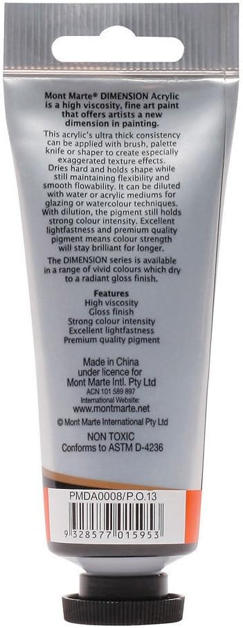 Mont Marte Dimension Acrylic Orange tube back label details