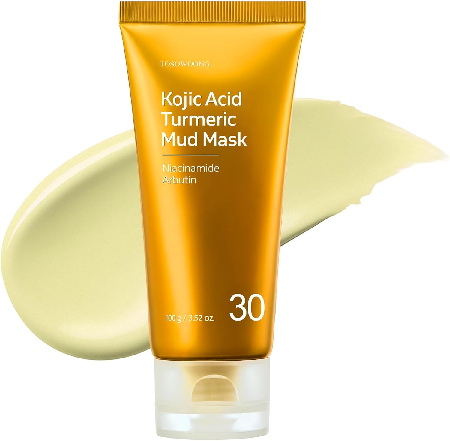Tosowoong Kojic Acid Turmeric Mud Mask front view of the one hundred gram tube container.