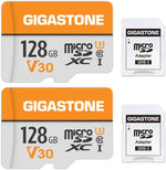 Gigastone 128GB Micro SD Card Two Pack front view showing speed ratings