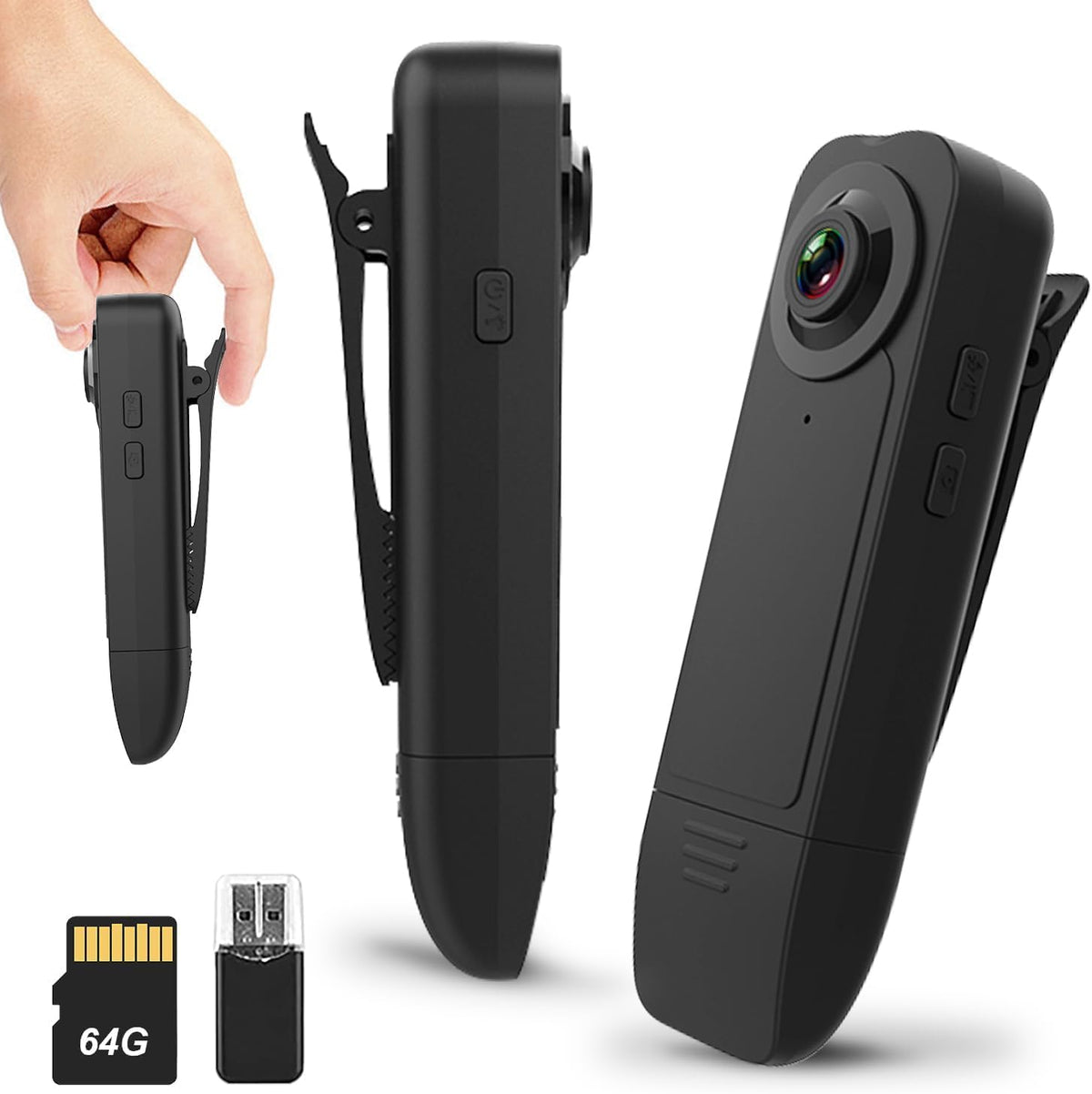 AviaryEye mini body camera front view showing the high definition lens and infrared night vision sensors.