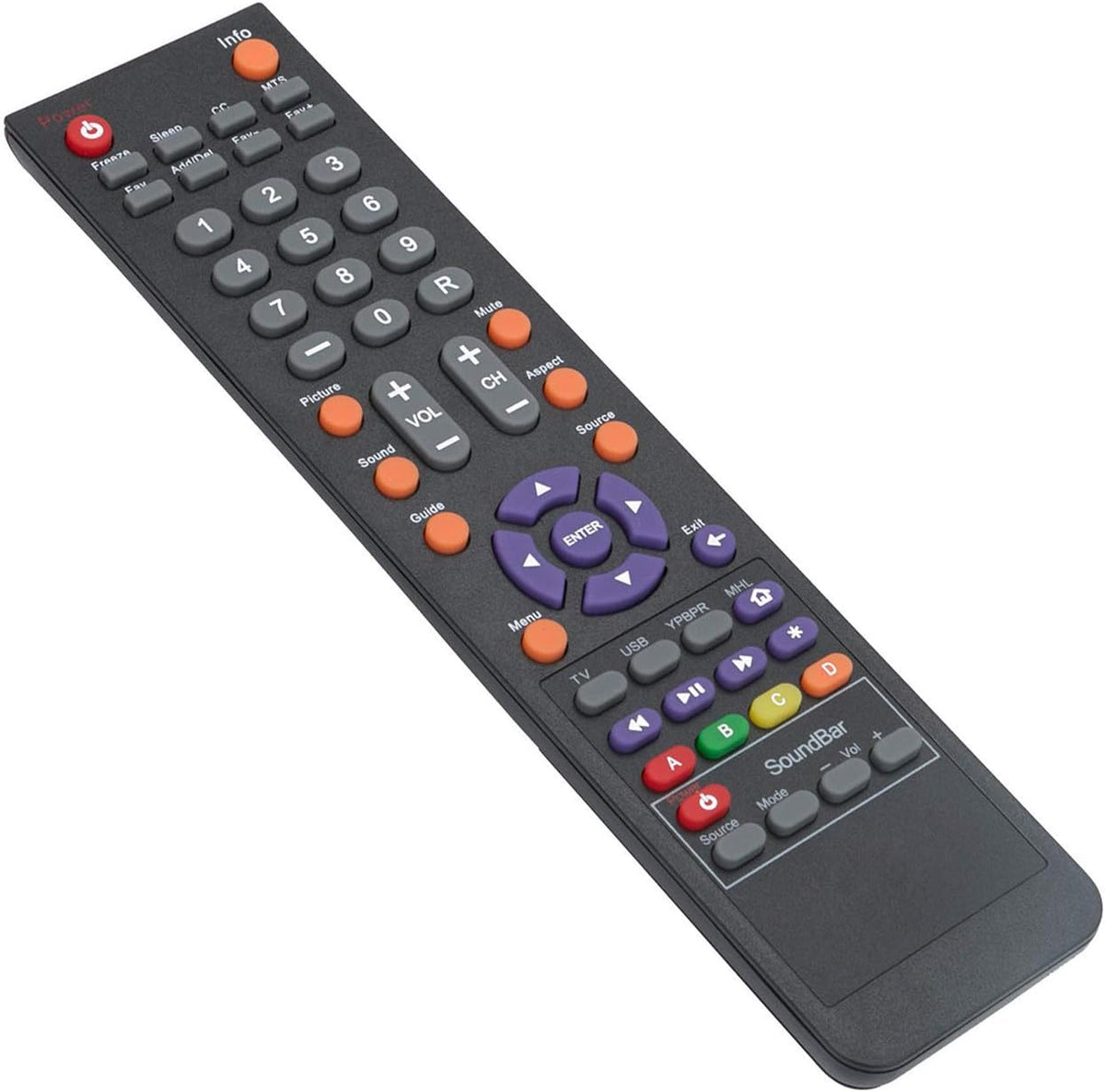 Aiditiyami remote control front view showing button layout