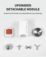 White three-liter automated pet feeder viewed from an angled perspective