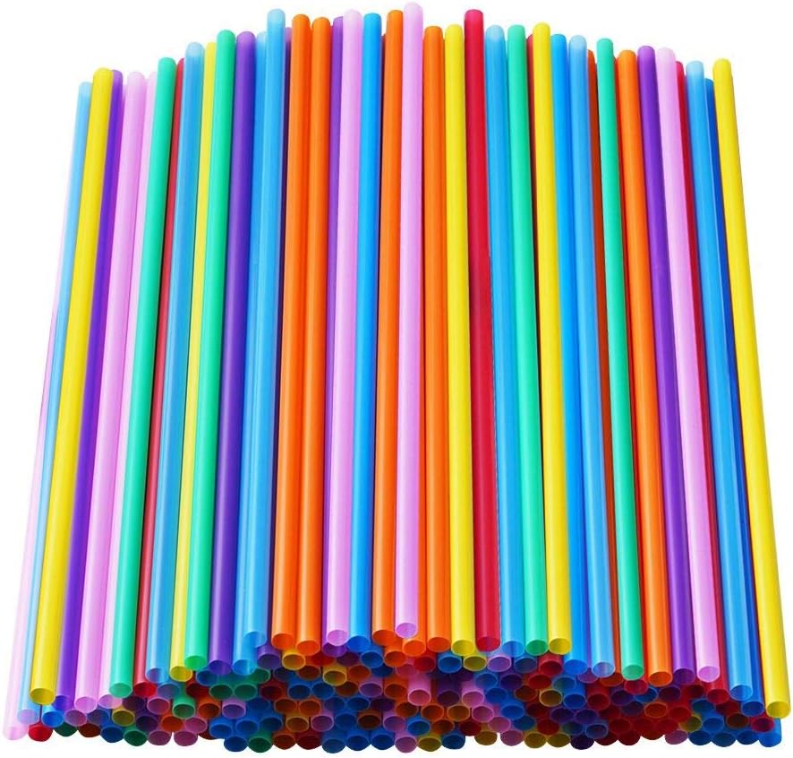 Cvndkn colorful plastic long disposable drinking straws front view in packaging