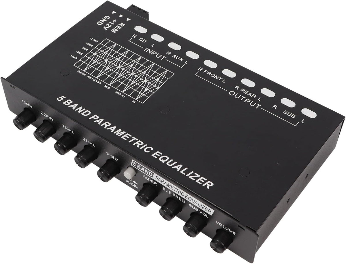 Car audio graphic equalizer packaging and included accessories