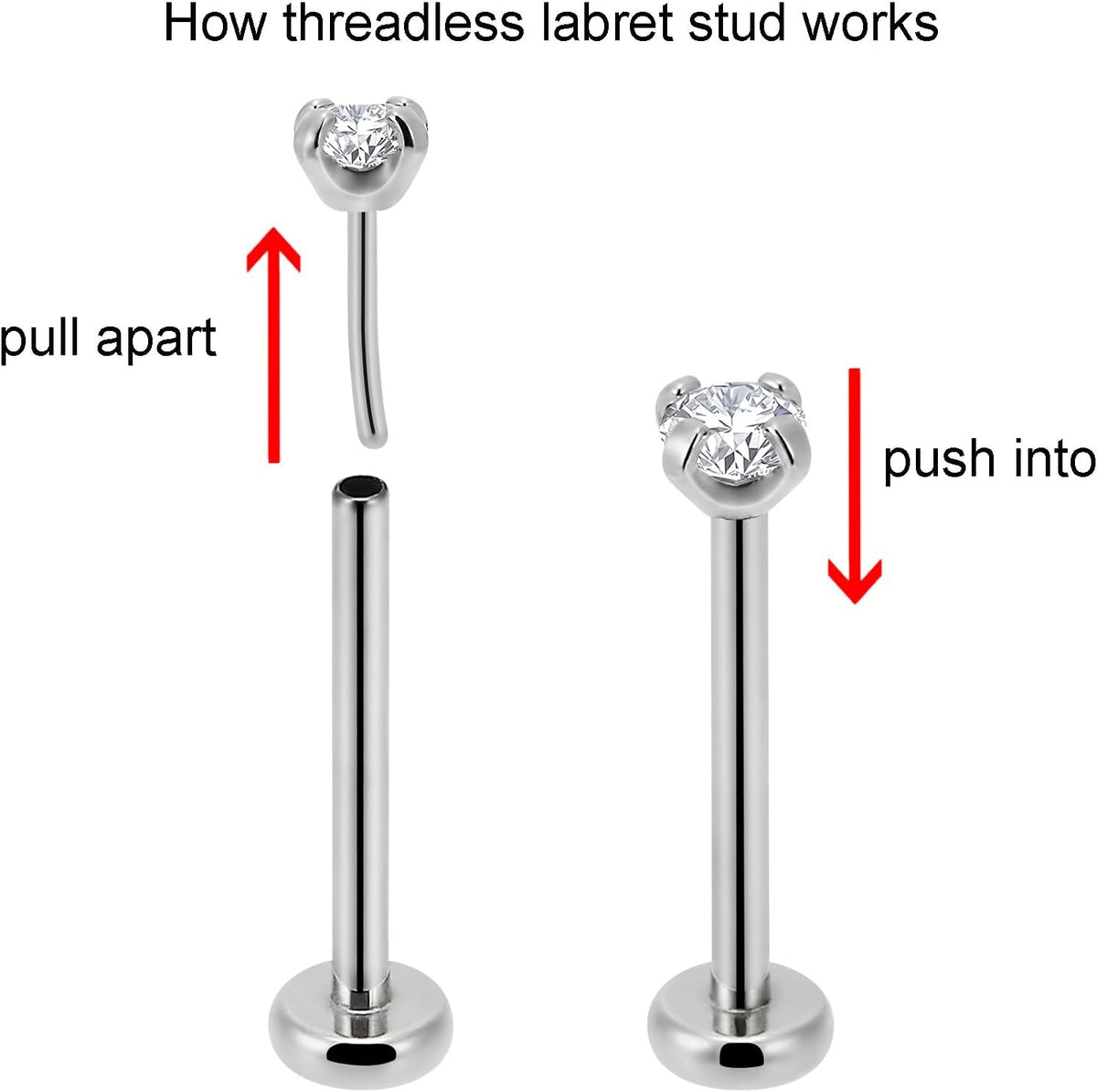 NewkeepsR push fit labret jewelry showing flat back