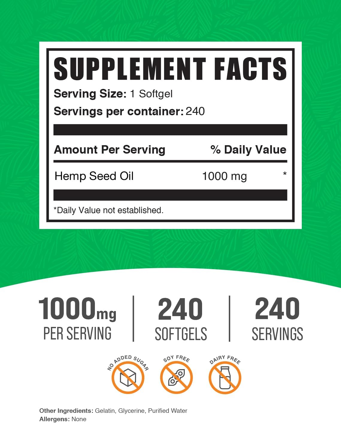 BulkSupplements plant based herbal supplement container displaying nutritional facts and daily serving details
