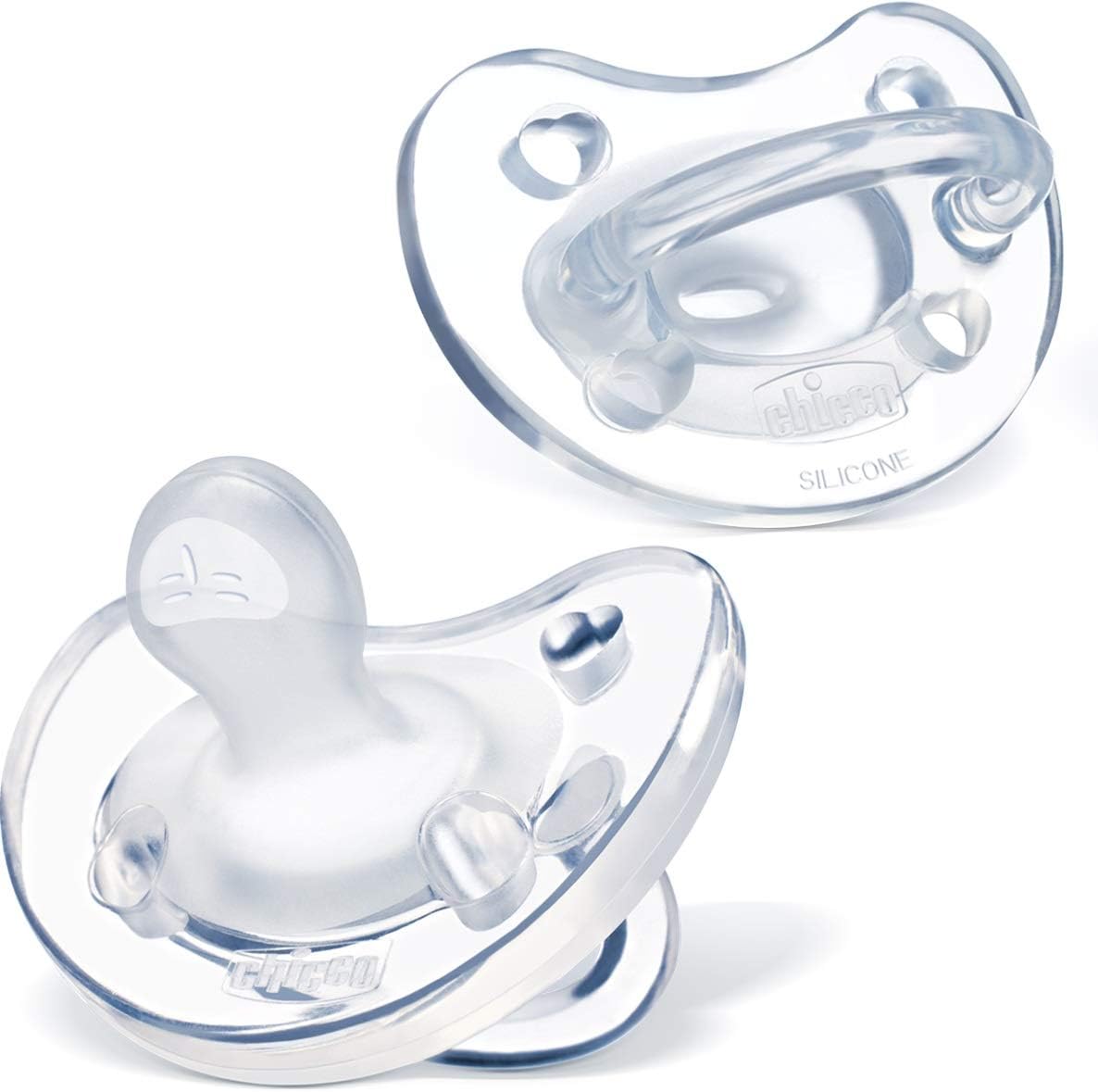 Chicco PhysioForma silicone pacifier front view clear 2 pack
