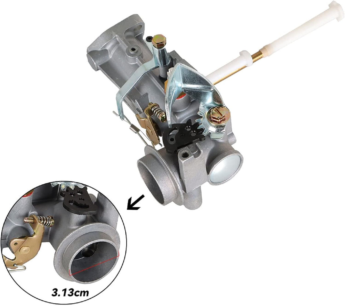 Top view of Tinvhy 397135 carburetor revealing choke valve mechanics
