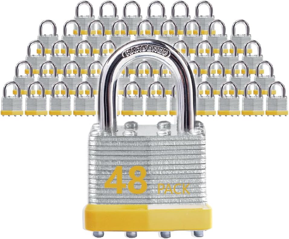 Laminated Steel Padlocks, Standard Shackle, Keyed Alike, 6 Pack | Hardened Steel Shackle,Brass Cylinder & Keys,Keyed Alike,yellow Ring ID.6 Locks/12 Keys.For Lockers & Warehouse Doors - Image 11