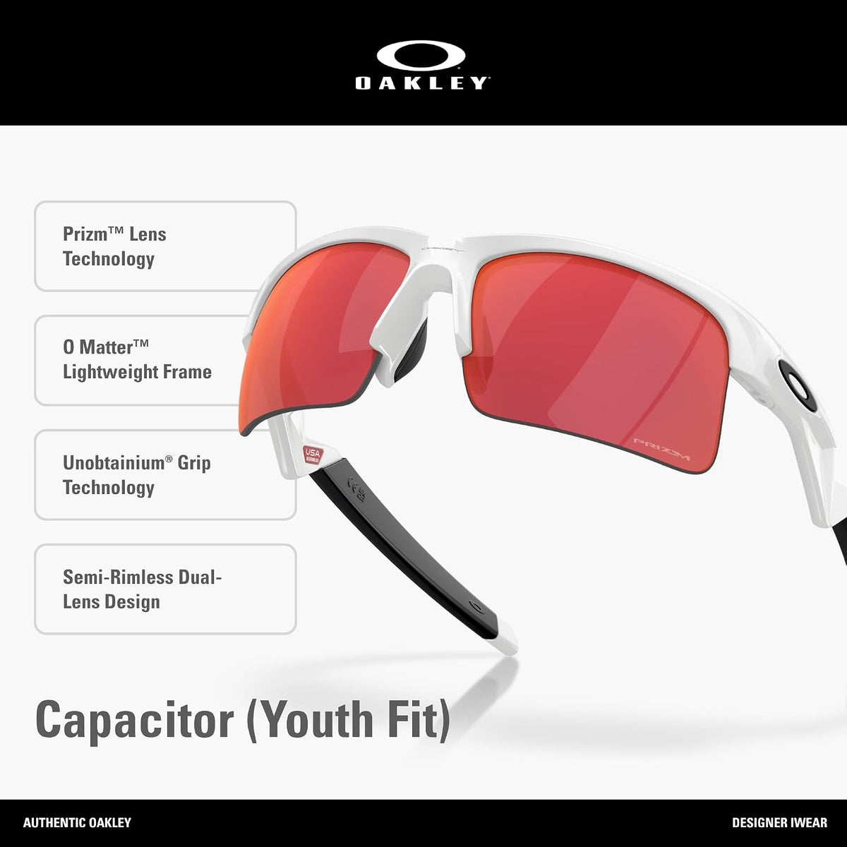 Oakley kids rectangle sunglasses angled view showing Prizm lenses