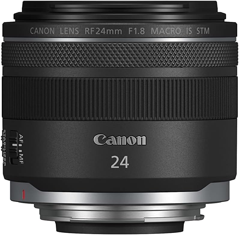 Canon RF 24mm F1.8 Macro IS STM Lens front view wide angle prime lens for mirrorless cameras