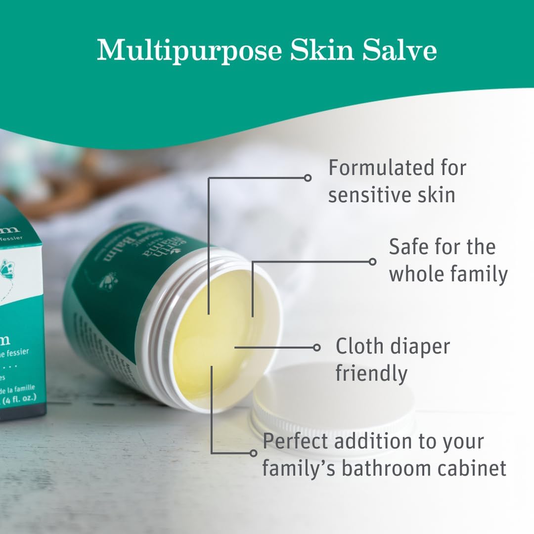 Earth Mama diaper balm jar open showing texture