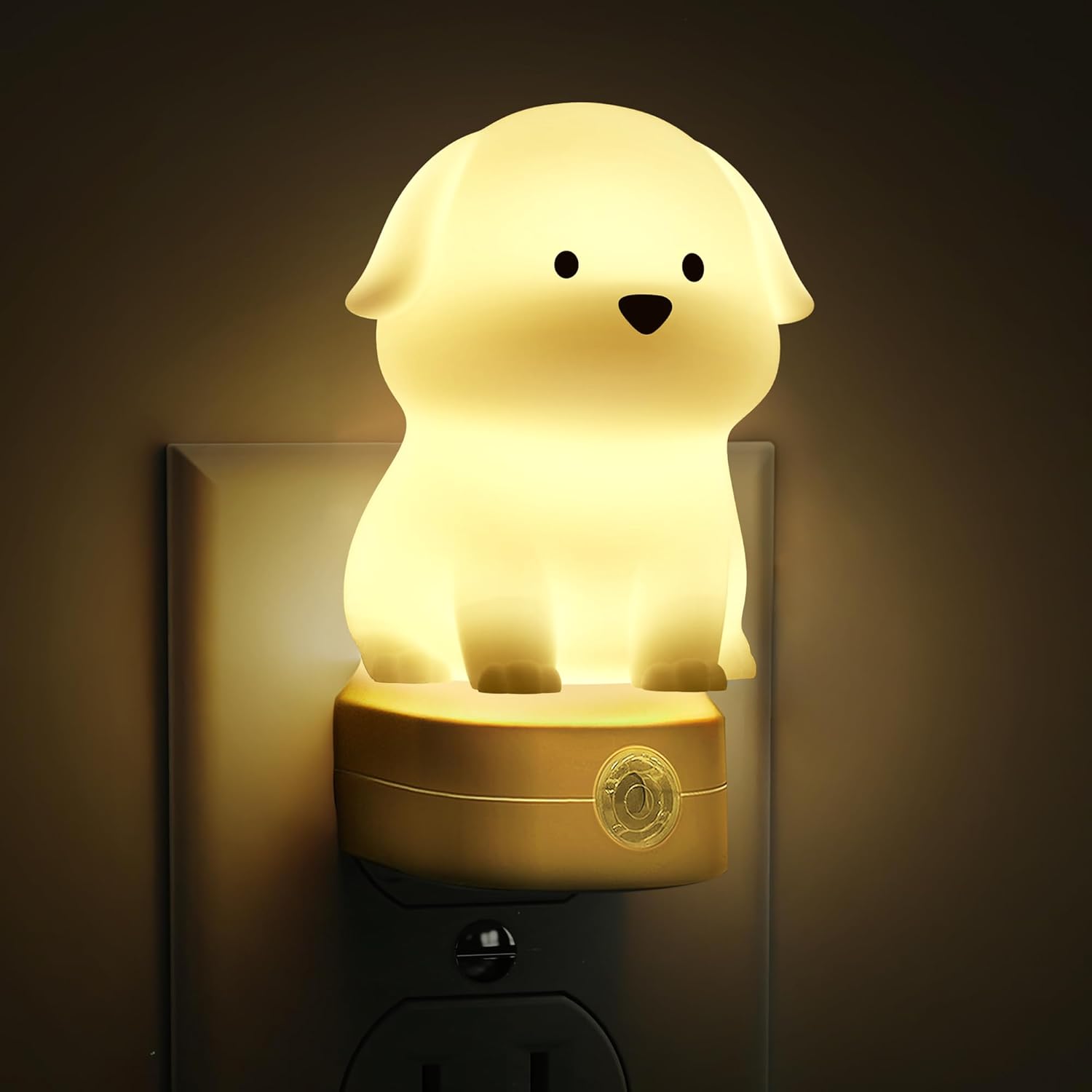 L LOHAS LED puppy night light front view plugged into wall socket