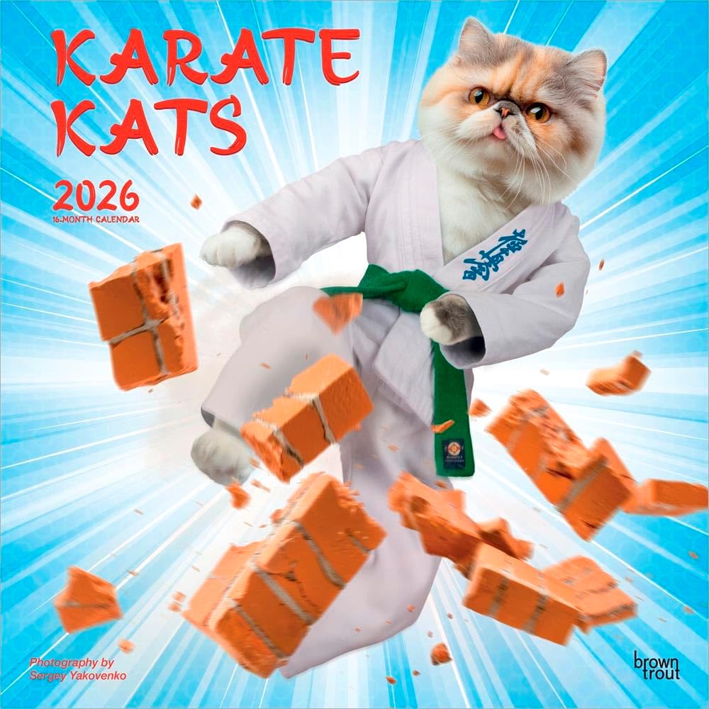 Karate Cats OFFICIAL | 2026 12 x 24 Inch (Hanging) Monthly Square Wall Calendar | Plastic-Free | BrownTrout | Pets Funny Animals Feline - Image 1