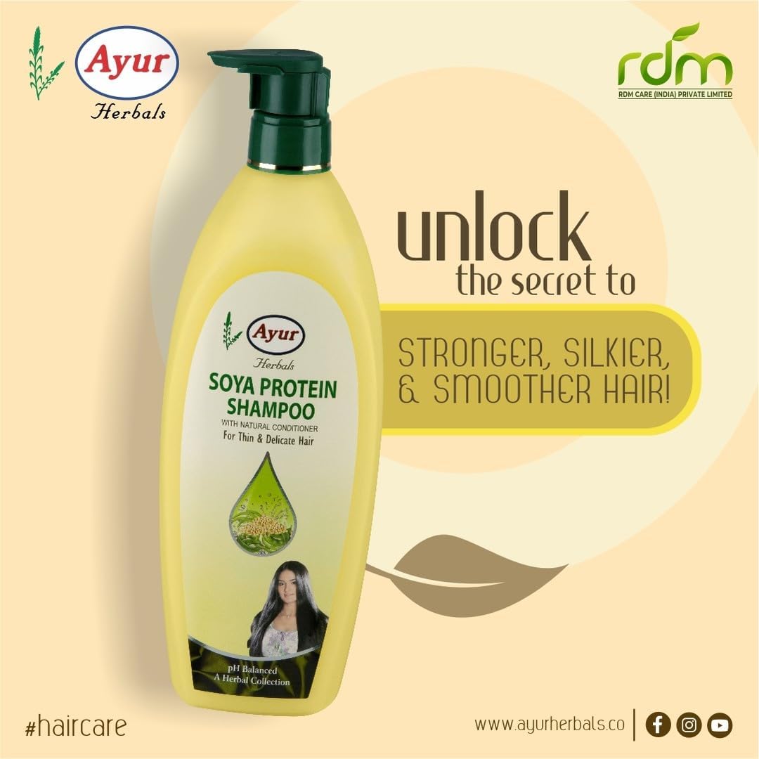 Ayur Soya Protein Shampoo 500ml label ingredients and usage details