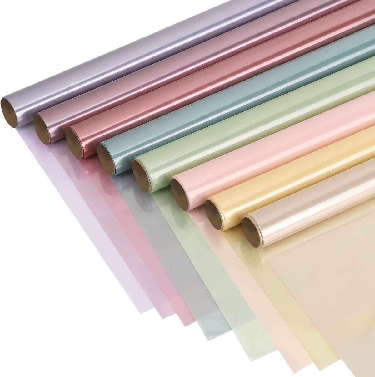 Woric 8 rolls colored cellophane wrap set front view for gift baskets.