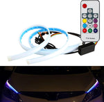 ZKFAR car headlight LED strips pack of two displaying vibrant multicolored daytime running light function on a vehicle front bumper.