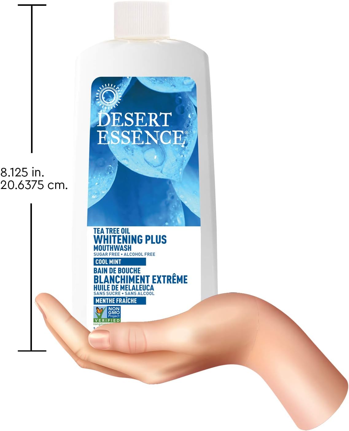 Desert Essence oral rinse bottle with fresh mint illustration