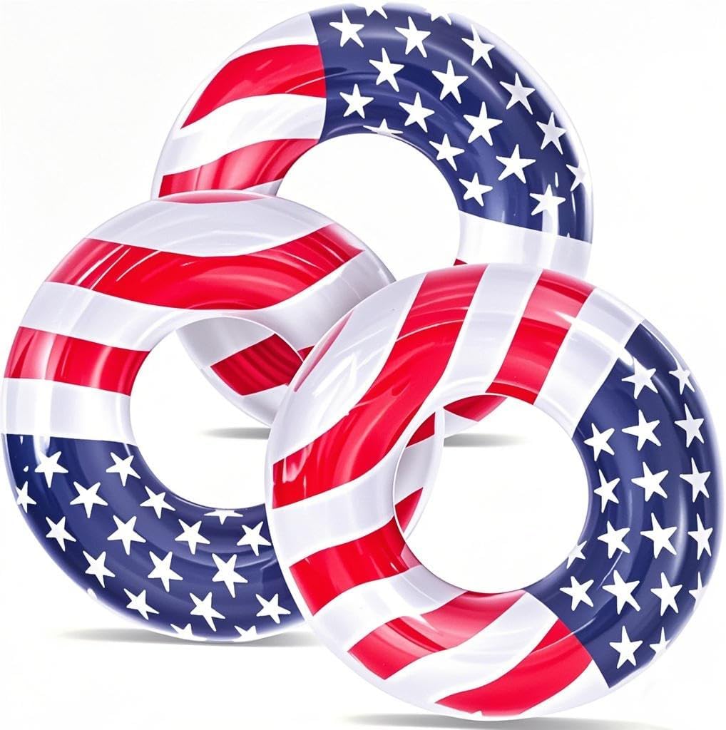 Amenon 3 pack USA flag pool floats front view for swimming.