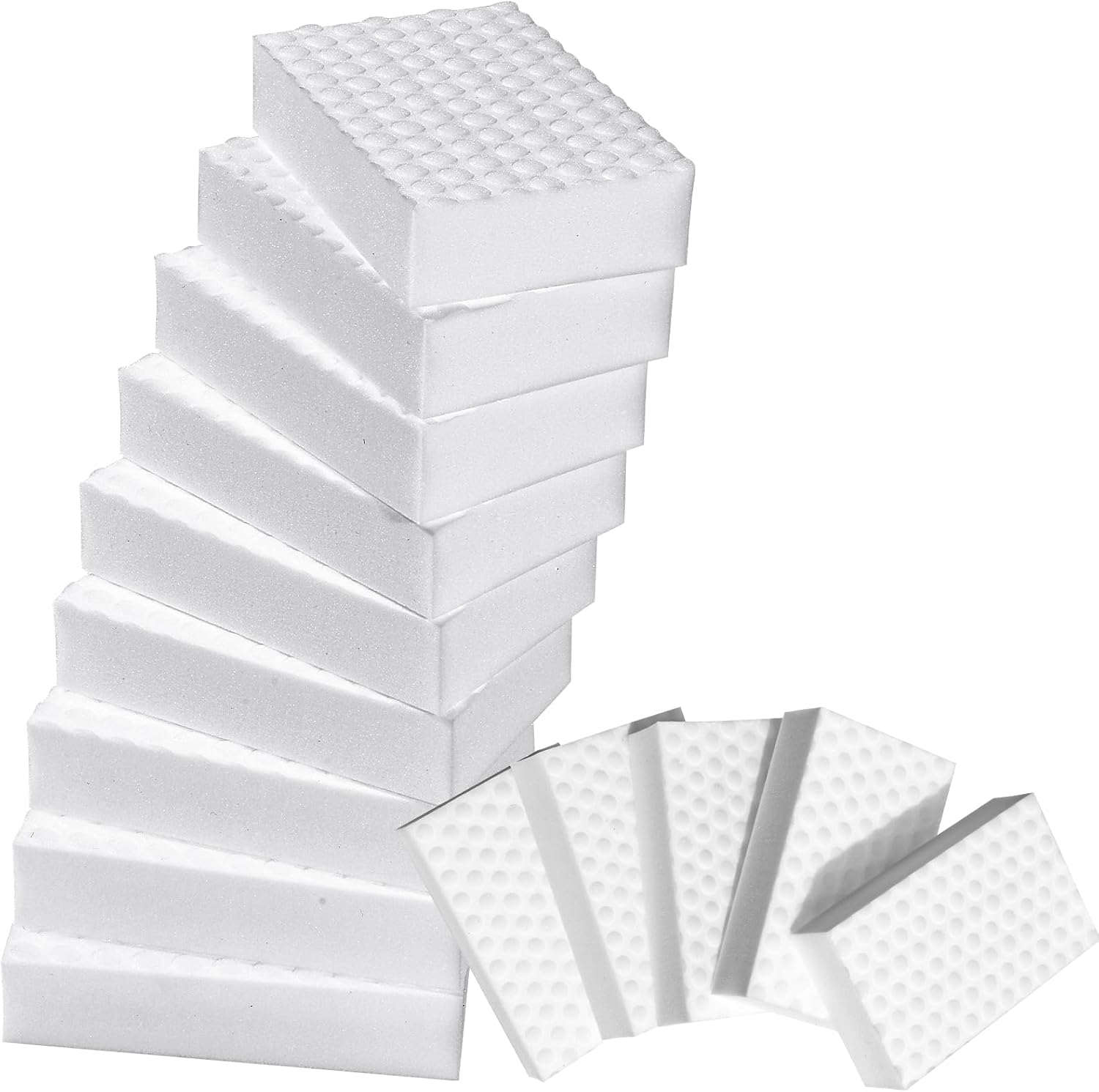 Xishiqingjie 2X Density Magic Sponge Eraser front view of pack of ten white melamine foam pads