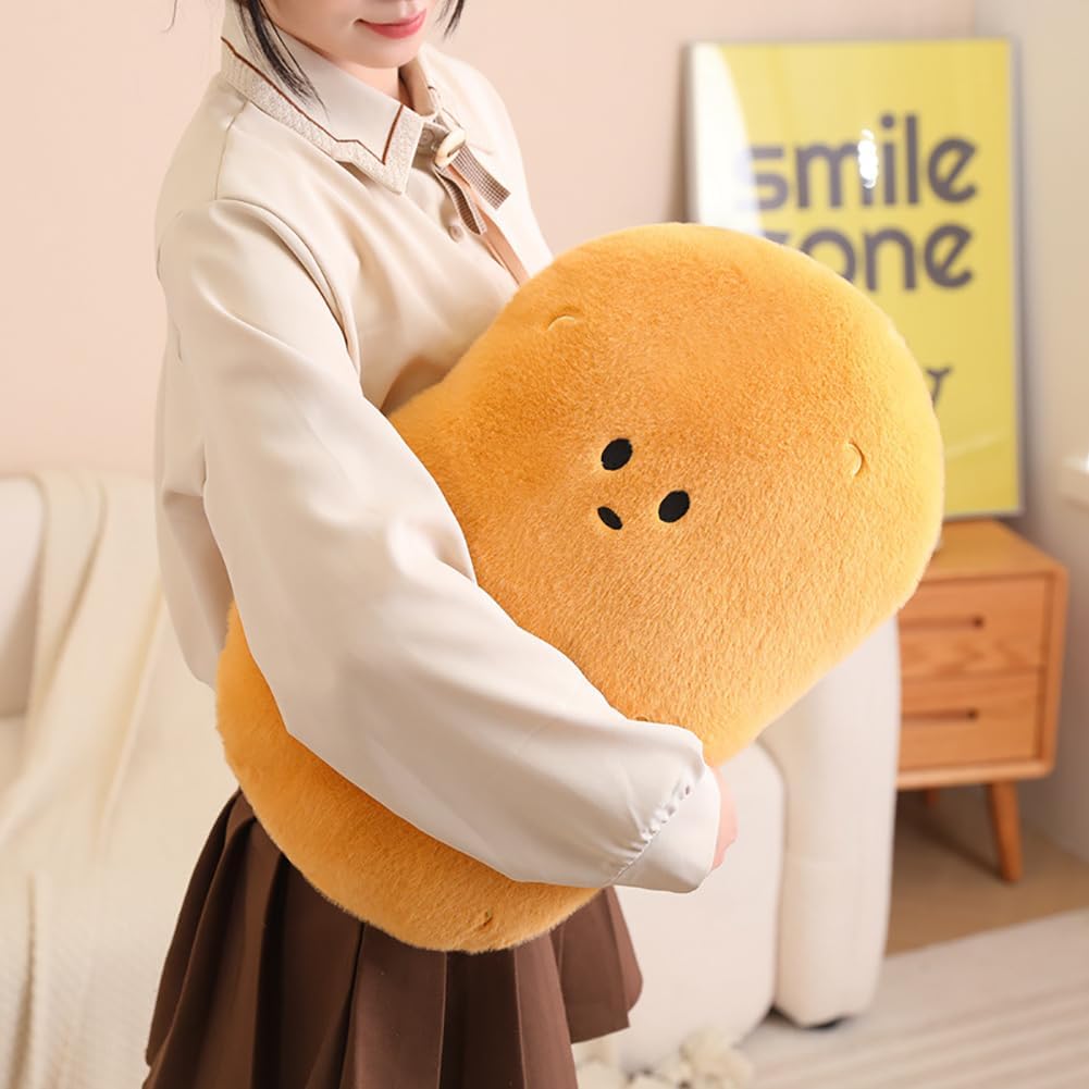 Huggable large potato plush toy held by a child