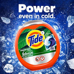 Back of Tide Power Pods container showing usage instructions and safety information for laundry care.