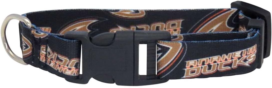 Little Earth NHL pet collar front view showing orange polyester webbing