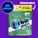 Close-up of the resealable zipper on ORBIT WHITE 120 piece gum bag