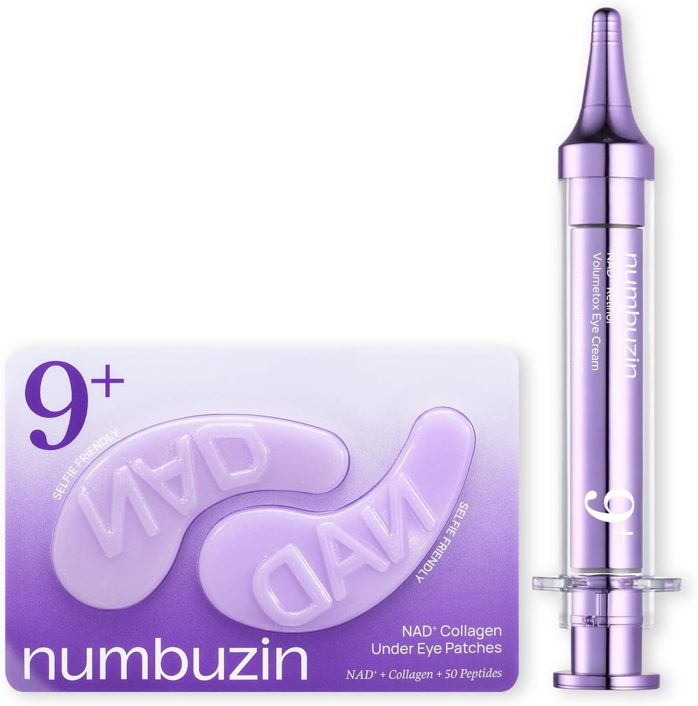 Numbuzin eye wrinkle care set front view showing eye cream and patch packaging.