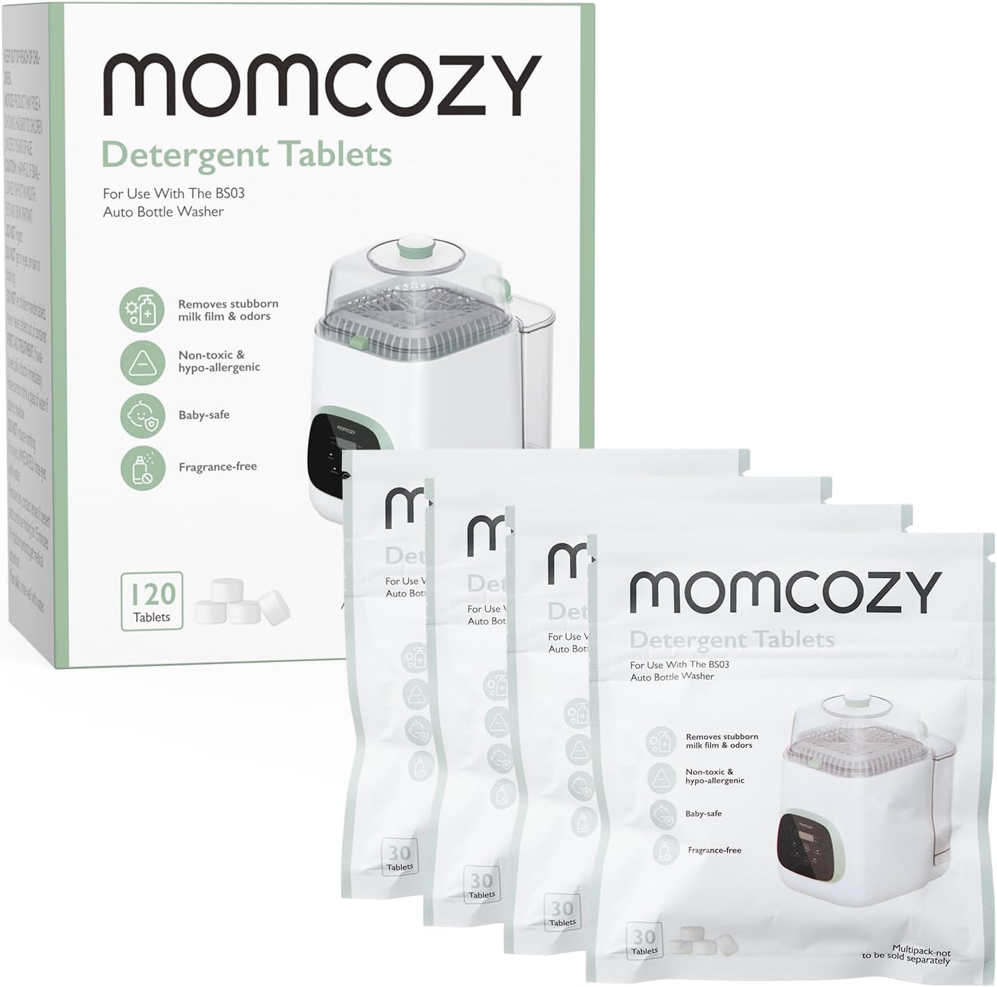Momcozy Official Washing Block detergent tablets box front view