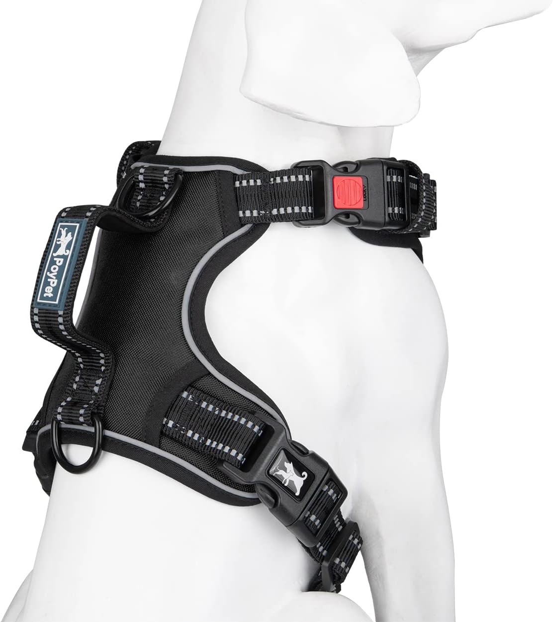 PoyPet no pull dog vest side profile showing reflective straps