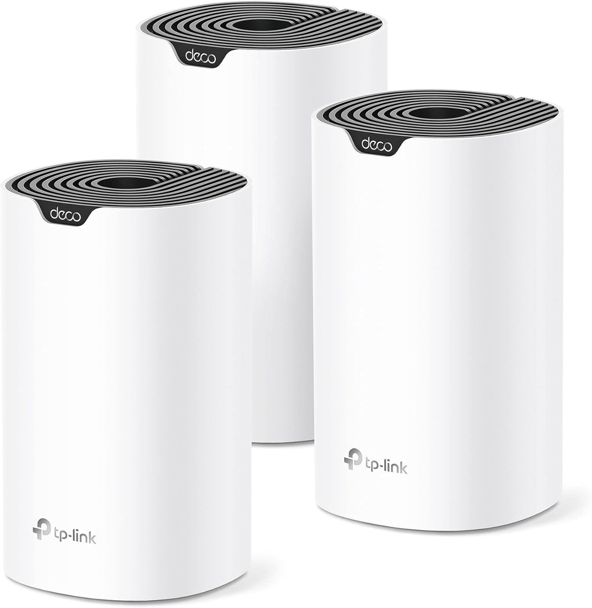 TP-Link Deco S4 Mesh AC1900 Wi-Fi System three-pack front view showcasing cylindrical towers