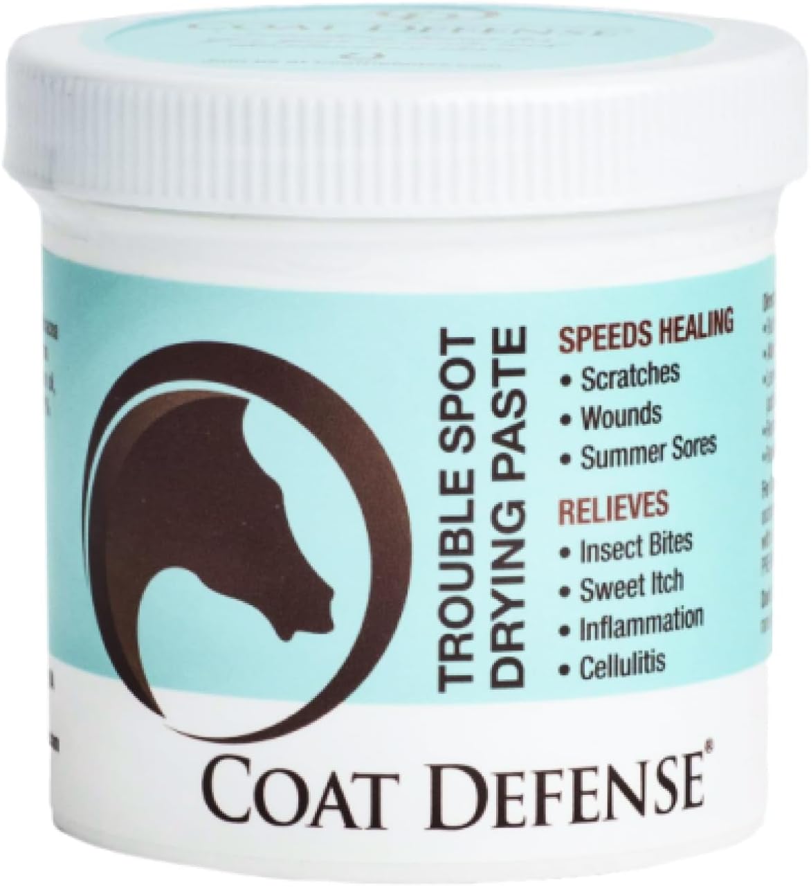 COAT DEFENSE Trouble Spot Drying Paste for Horses 10 Ounce tub front view