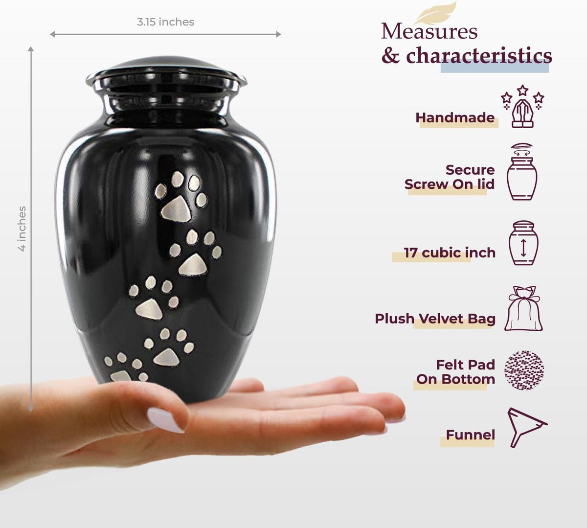 Small pet urn with paw print detail