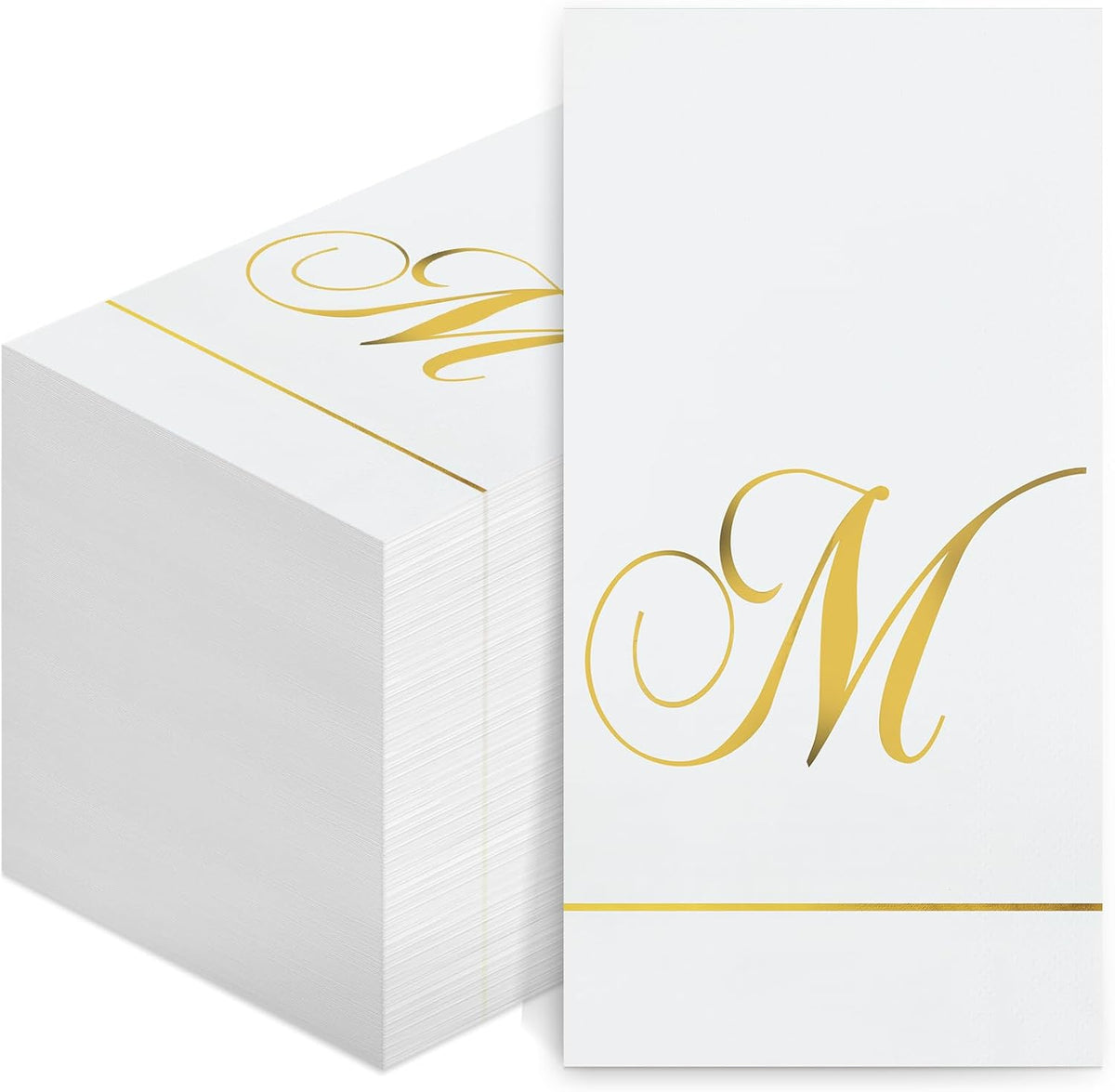 Pasimy Initial Napkins Monogram Guest Napkins front view with gold letter M.