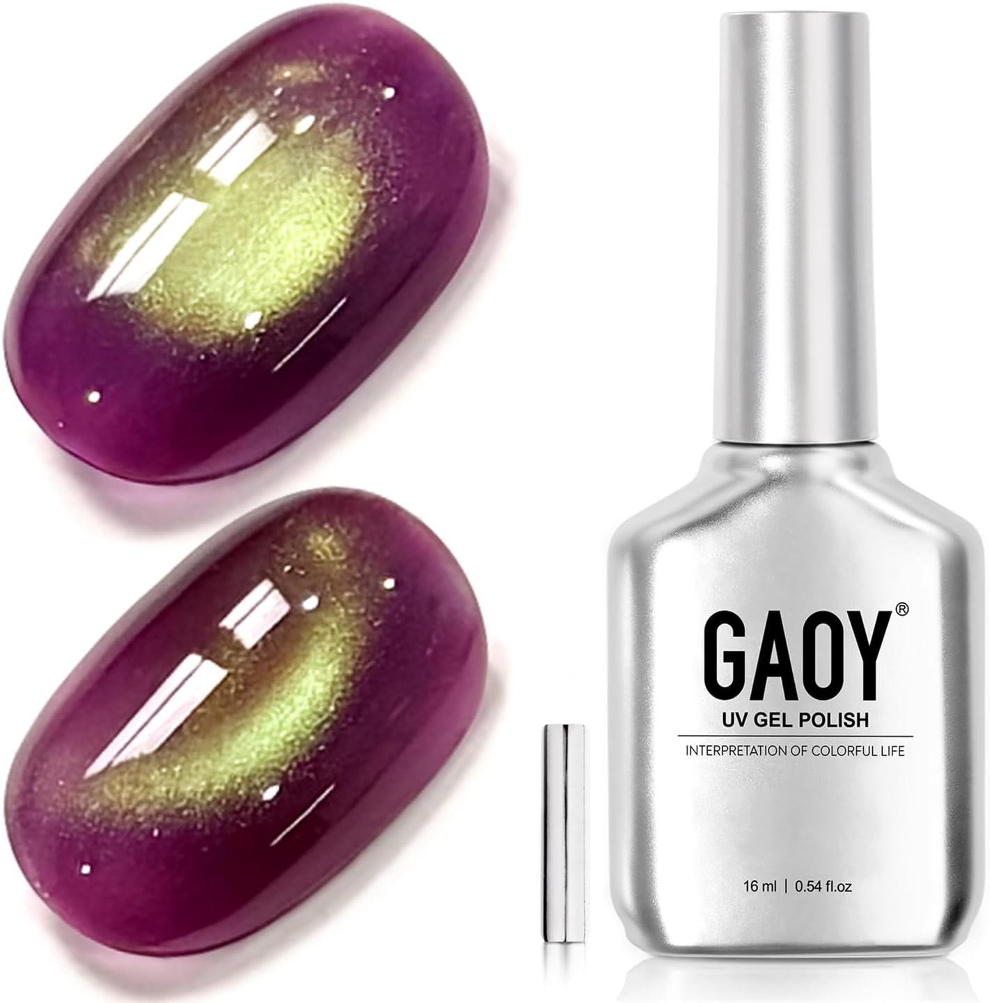 GAOY Green Purple Cat Eye Gel Nail Polish, 16ml Holographic Glitter Jelly Nail Polish with Magnet, Reflective Translucent UV Gel for Manicure Art DIY, 4415 Neon Grape - Image 1