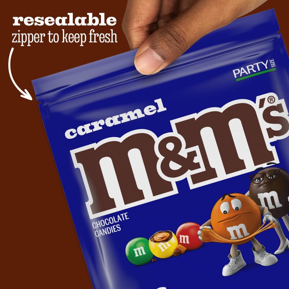 Side profile of 34 Ounce M&M'S Caramel bulk chocolate bag