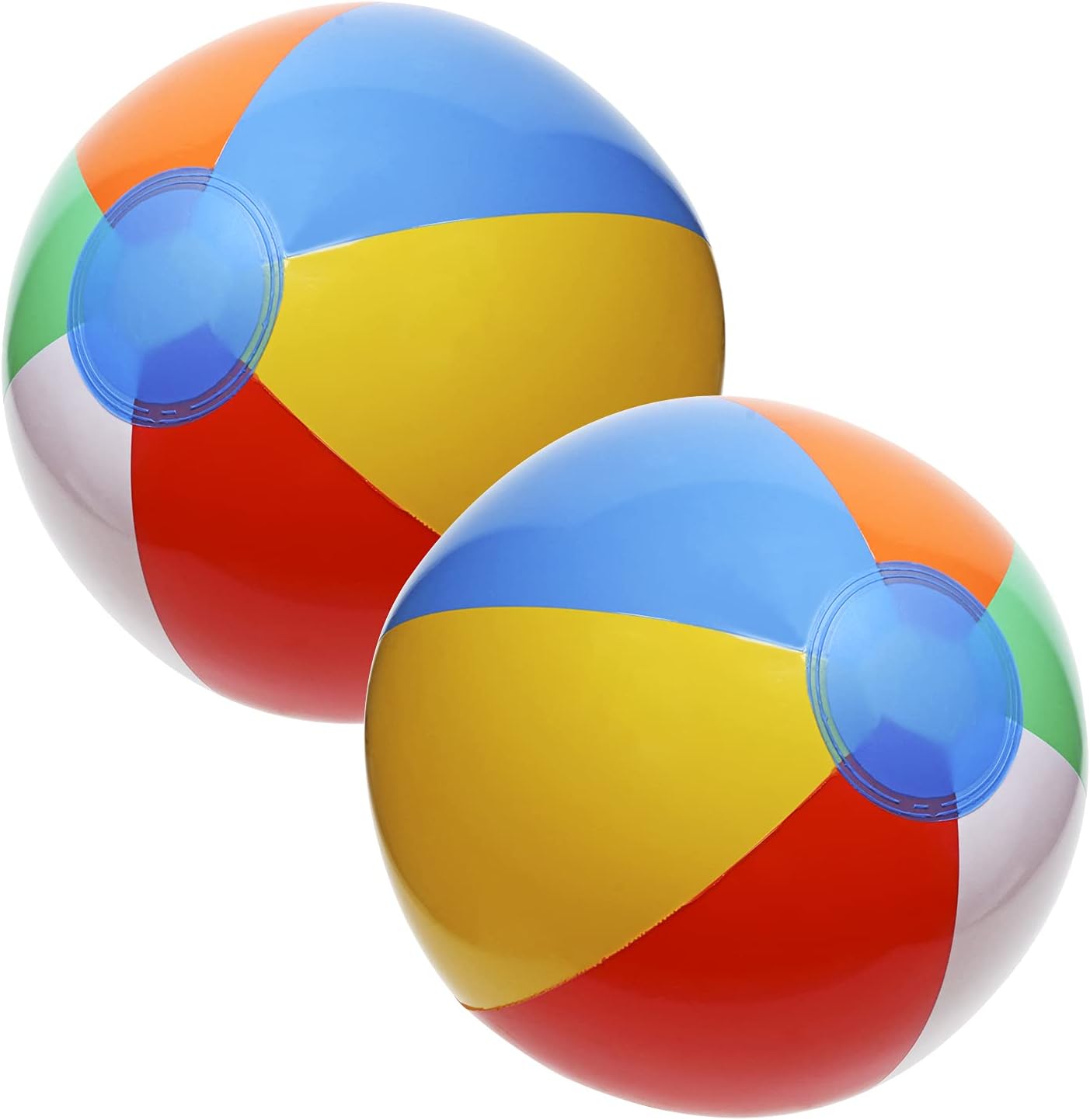 PENTA ANGEL Inflatable Beach Balls two pieces front view showing classic rainbow color panels.
