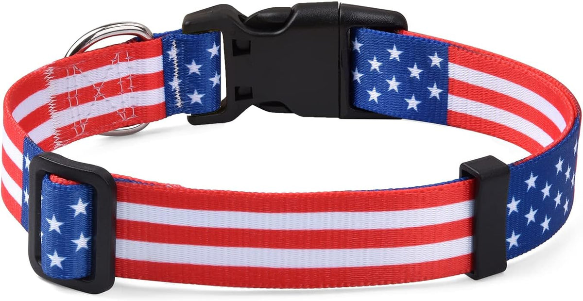 Mihqy stars and stripes patriotic dog collar close up on polyester pattern