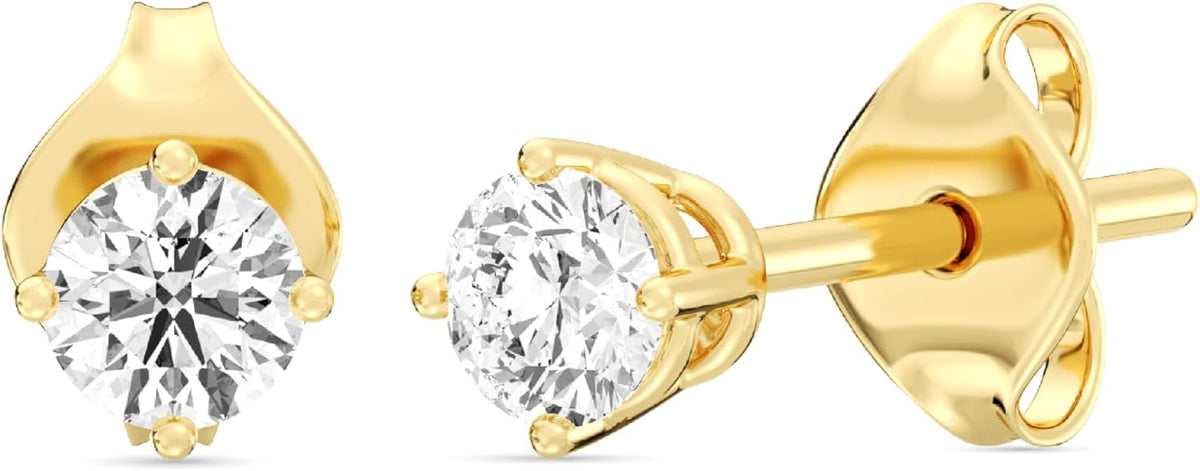 Gilded Lab-Grown Diamond Stud Earrings 10KT White Gold and 10KT Yellow Gold | Hypoallergenic Fine Gold Jewelry | 4-Prong Basket, Push Back Nut | VS2 SI1 Clarity, F Color, Round Cut | 1/5,1/4,1/3,3/8,1/2,3/4,1,2 ct tw - Image 9