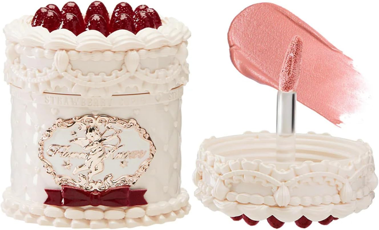 Flower Knows Strawberry Cupid Cake Lip Cream front view of the V02 Souffle dessert-inspired jar.