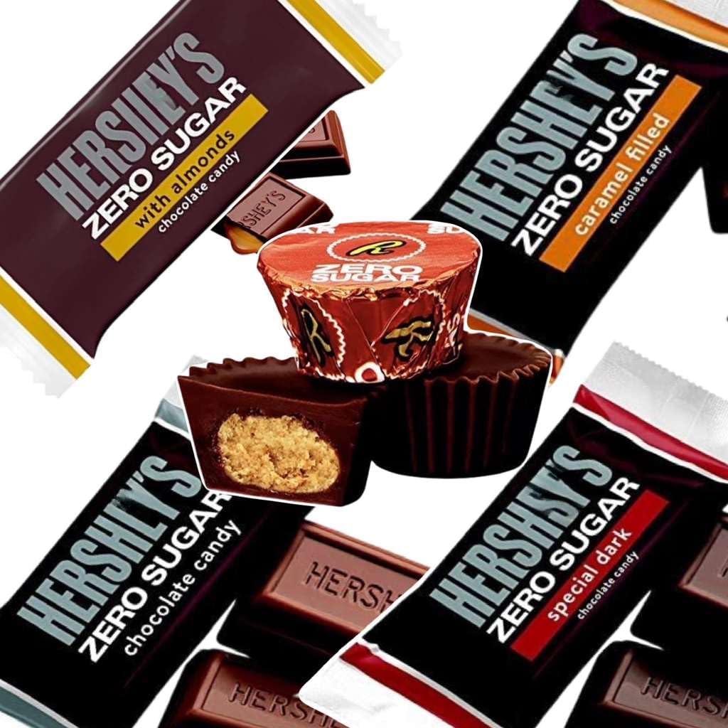 Hershey's Zero Sugar Assorted Chocolate Candy Bag front view showcasing variety mix.