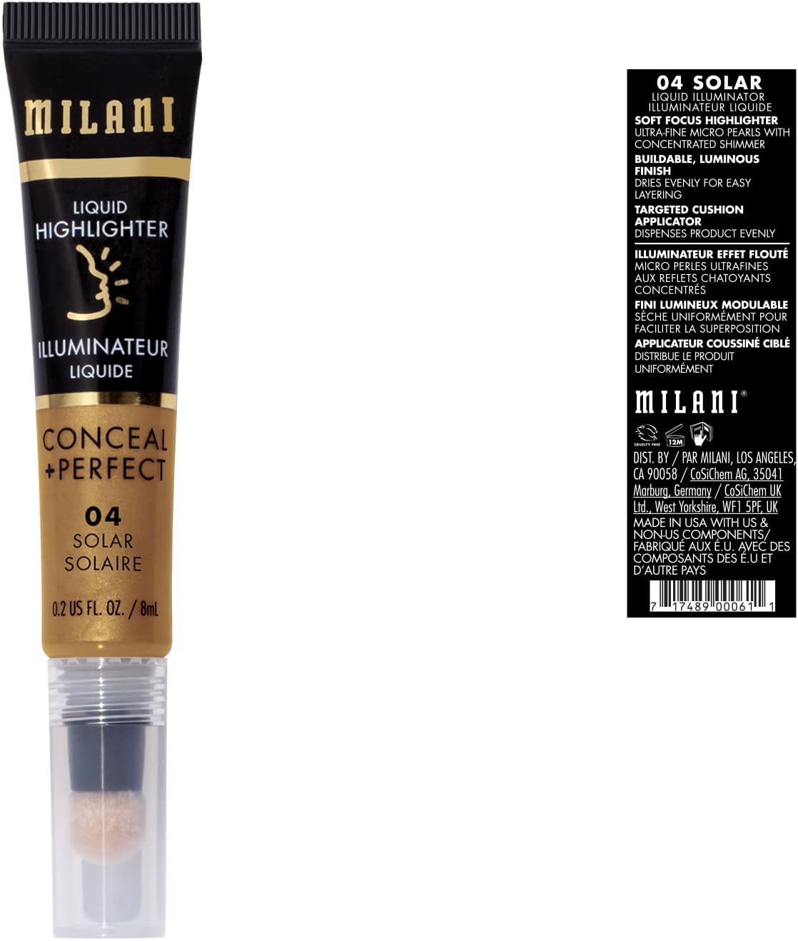 Milani liquid highlighter Solar shade cushion applicator detail