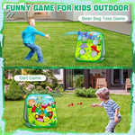 Kids playing with green dinosaur themed toss game