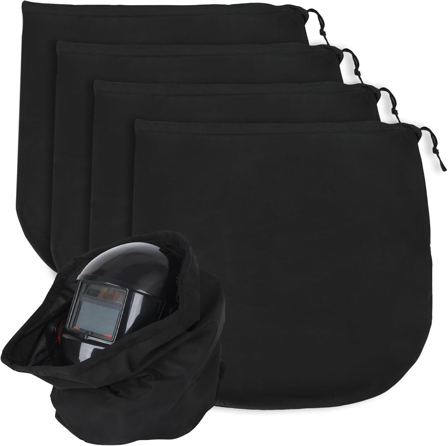 Selacca welding helmet bag front view showing premium black drawstring pouch