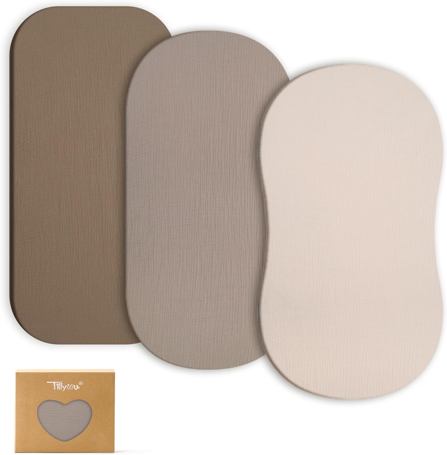 TILLYOU muslin bassinet sheets 3 pack gradient brown front view