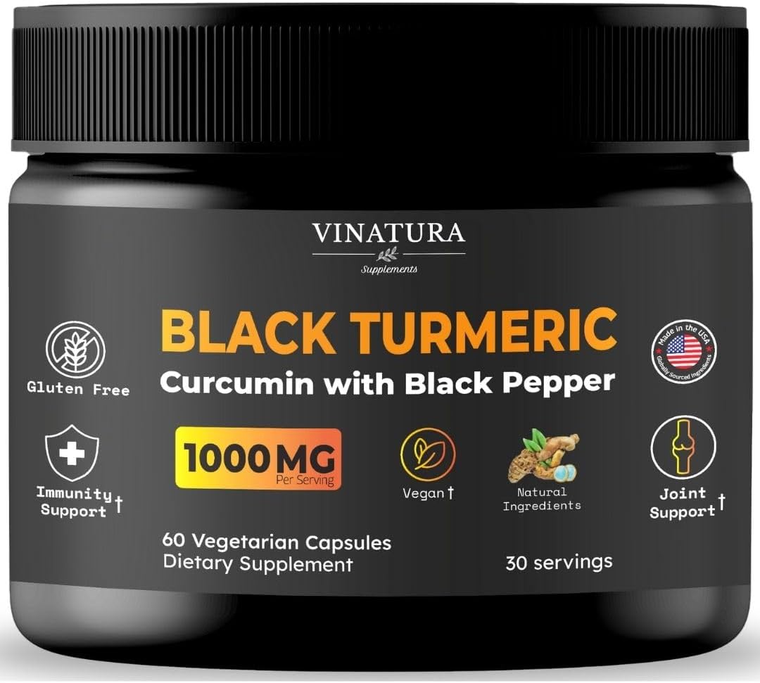 Vinatura Black Turmeric and Curcumin 1000mg front bottle view