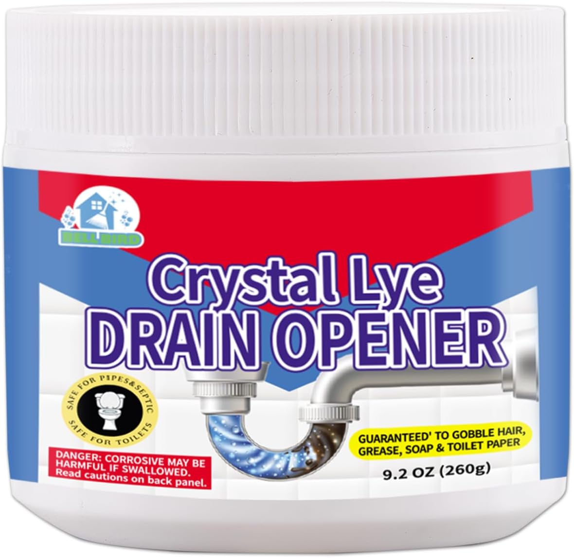 Fit Boost Bell Bird Crystal Lye Drain Opener 260 grams bottle front view