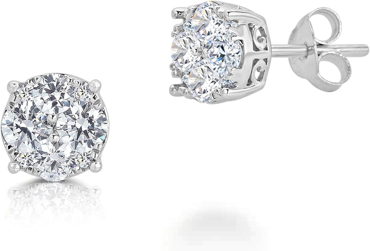 Women Round Diamond Stud Earrings Set In 925 Sterling Silver | Natural or Lab Grown | 14K Gold Bezel | White Yellow or Rose | Independent Lab Certified | Hypoallergenic - Image 11
